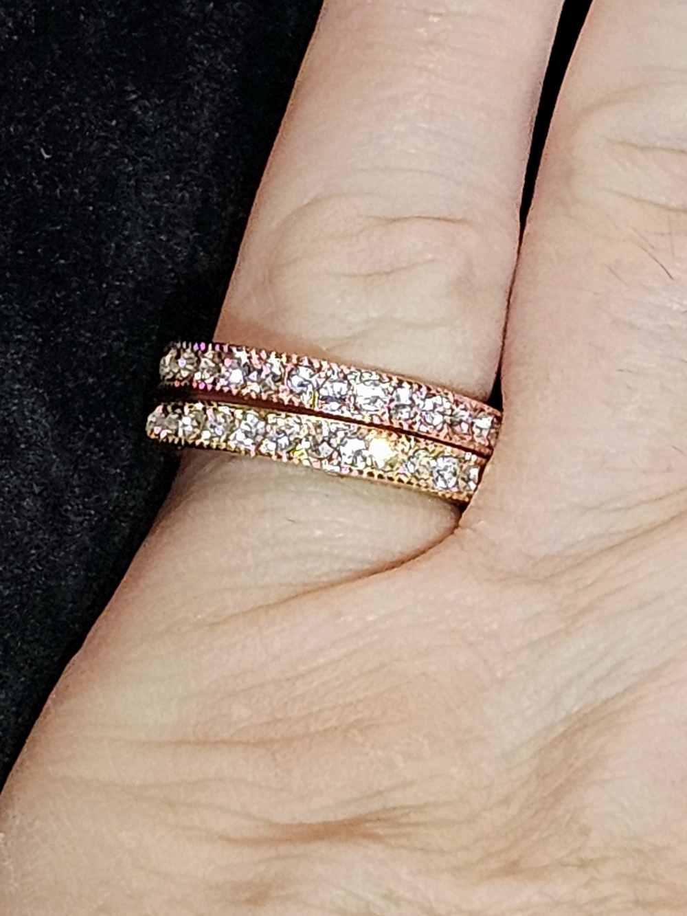 Two Size 8 Stacking Eternity Rings CZ Rose & Yellow Gold-plated Women Jewelry